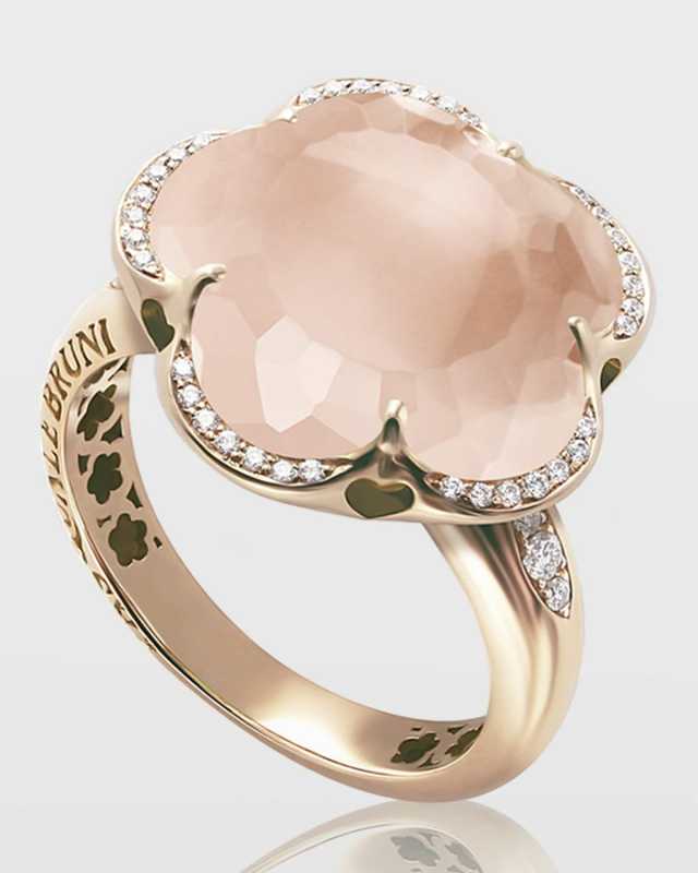 Bon Ton 18k Rose Quartz Ring with Diamonds